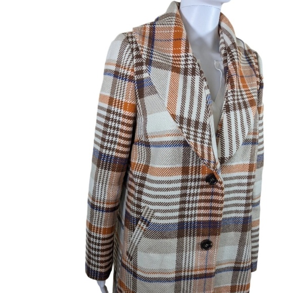 Forever 21 Thick Houndstooth Plaid Orange & Brown Winter Coat Size M - Picture 3 of 5